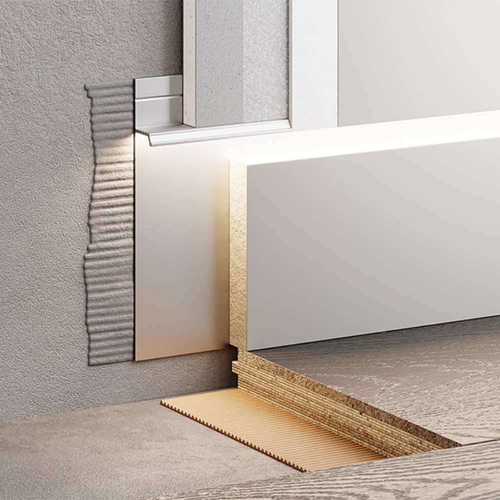 Плинтус алюминиевый скрытый с подсветкой Modern Decor Серебро анодированный 29-70-80 2050×104,6×14,5