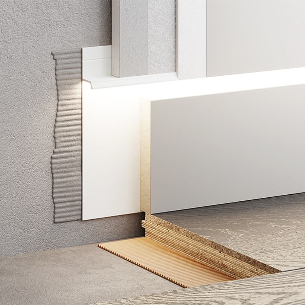 Плинтус алюминиевый скрытый с подсветкой Modern Decor RAL 9003 Белый 55-80-74 2500×104,6×14,5