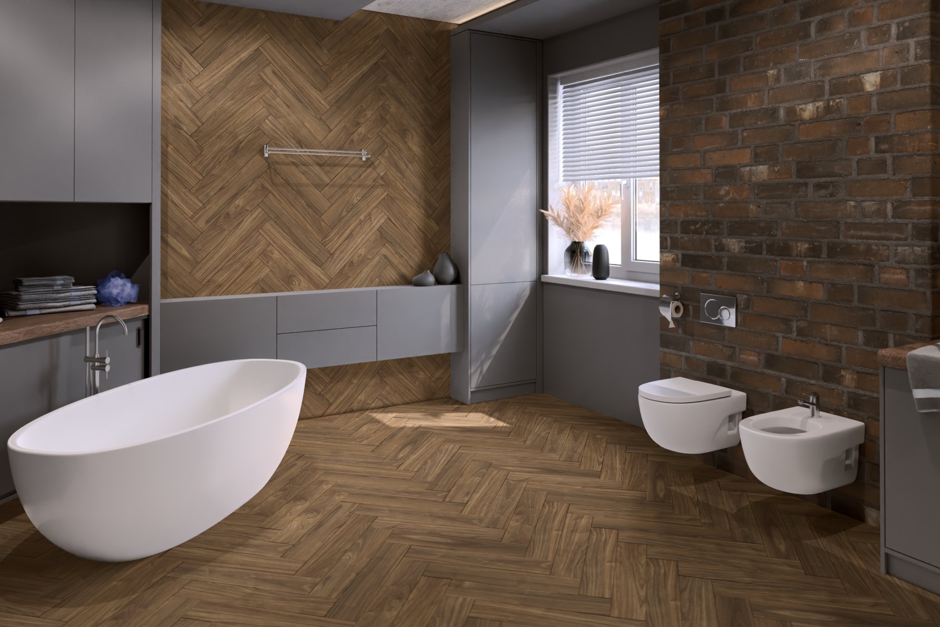Кварцвиниловый SPC ламинат Damy Floor London Дерби 0036-1 венгерская елка 615×123×4 фото в интерьере