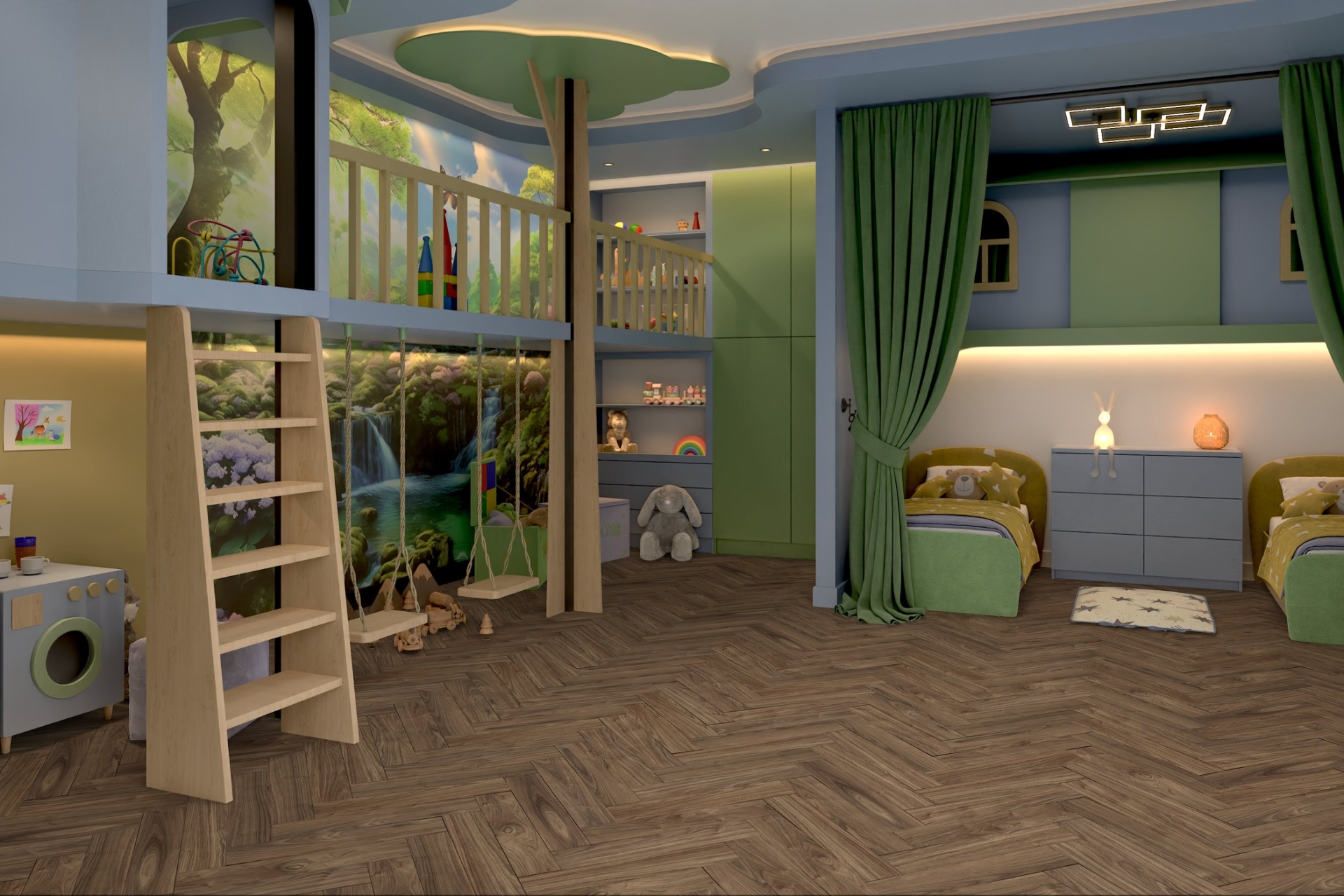 Кварцвиниловый SPC ламинат Damy Floor London Дерби 0036-1 венгерская елка 615×123×4 фото в интерьере
