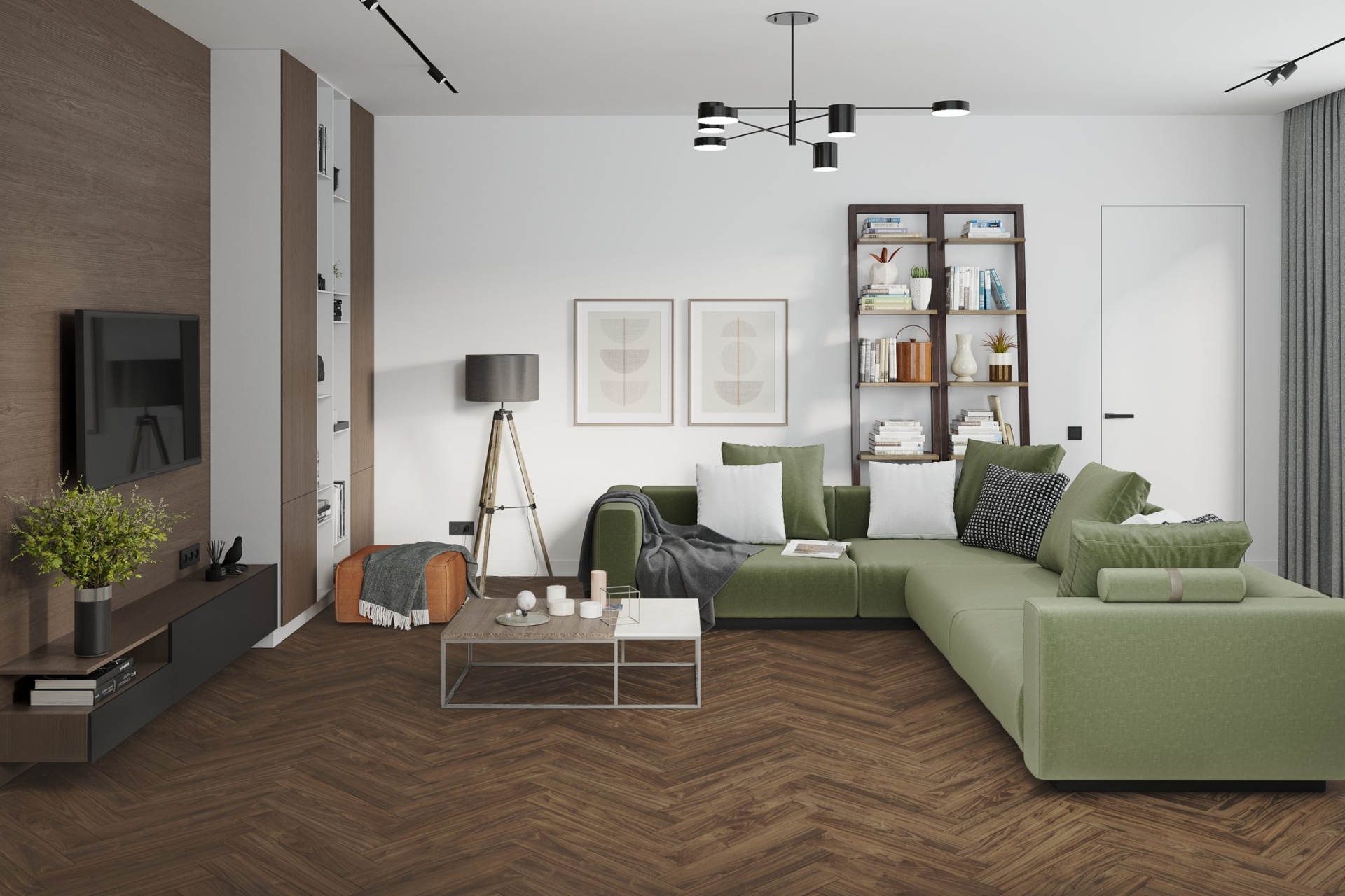 Кварцвиниловый SPC ламинат Damy Floor London Дерби 0036-1 венгерская елка 615×123×4 фото в интерьере