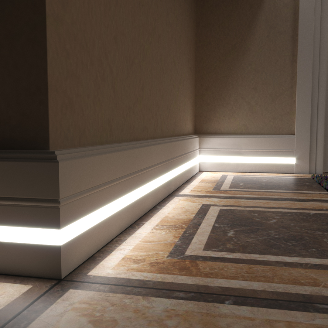 Плинтус МДФ под покраску Evrowood PN 120 Led с подсветкой 2000×110×16 фото в интерьере