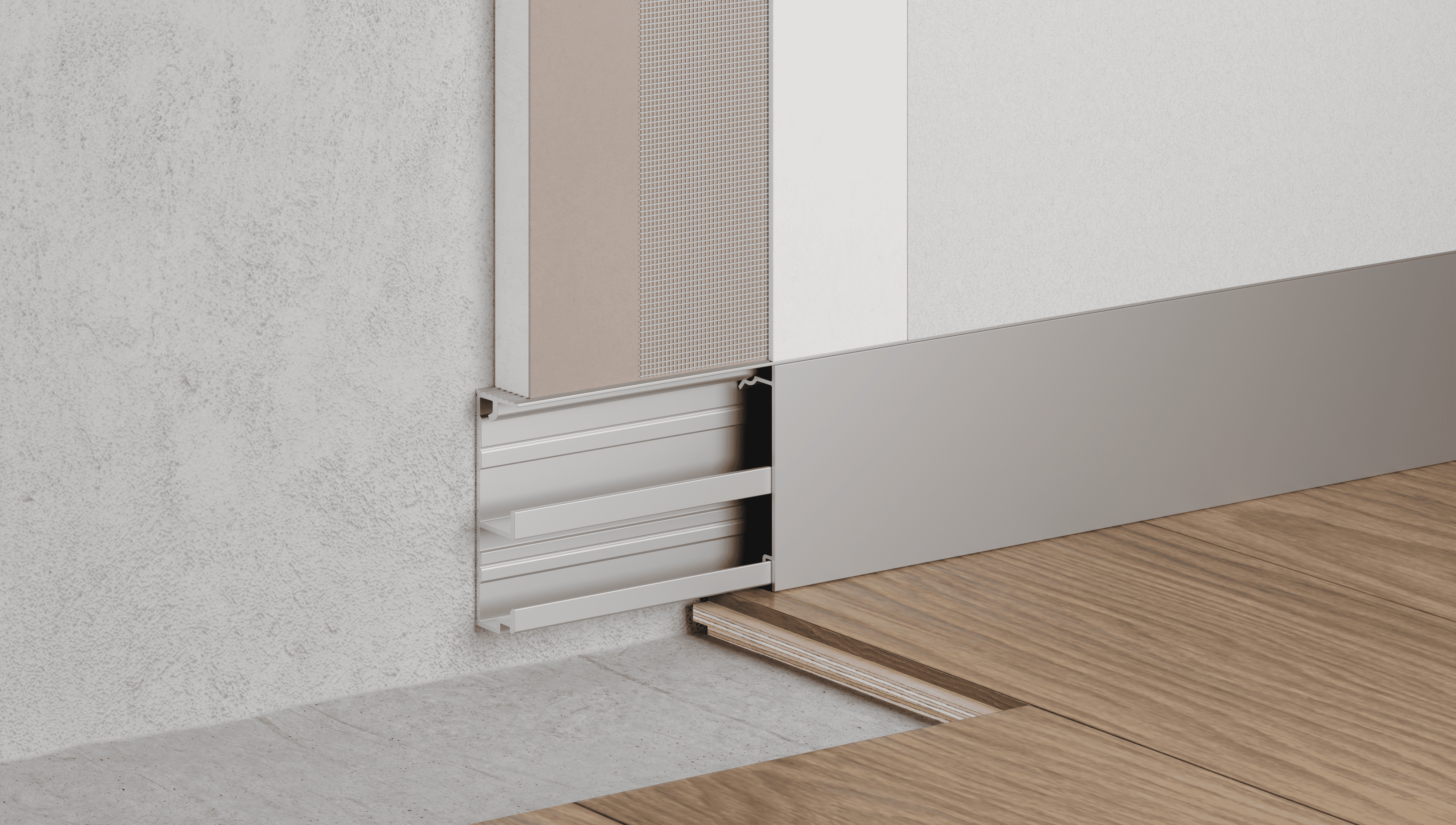 Плинтус алюминиевый скрытый Ликорн Серебристый С-07.3.2 матовый 2500×60,5×15 фото в интерьере Плинтус алюминиевый скрытый Ликорн Серебристый С-07.3.2 матовый 2500×60,5×15 фото в интерьере