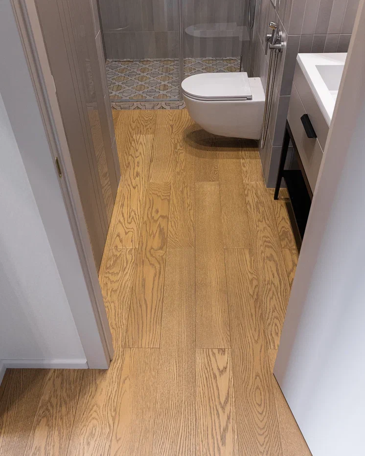 Композитная паркетная доска Quartz Parquet Классик Дуб карельский 419 400-1220×152×5 фото в интерьере