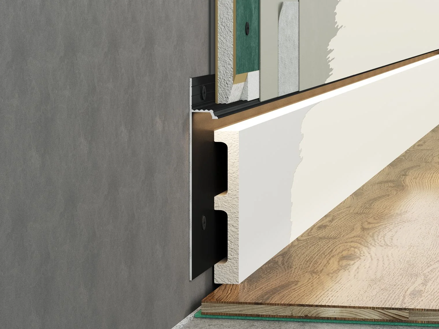 Плинтус алюминиевый скрытый с подсветкой Laconistiq Regular Черный RAL 9005 41-21-300 матовый 3000×80×13 Плинтус алюминиевый скрытый с подсветкой Laconistiq Regular Черный RAL 9005 41-21-300 матовый 3000×80×13