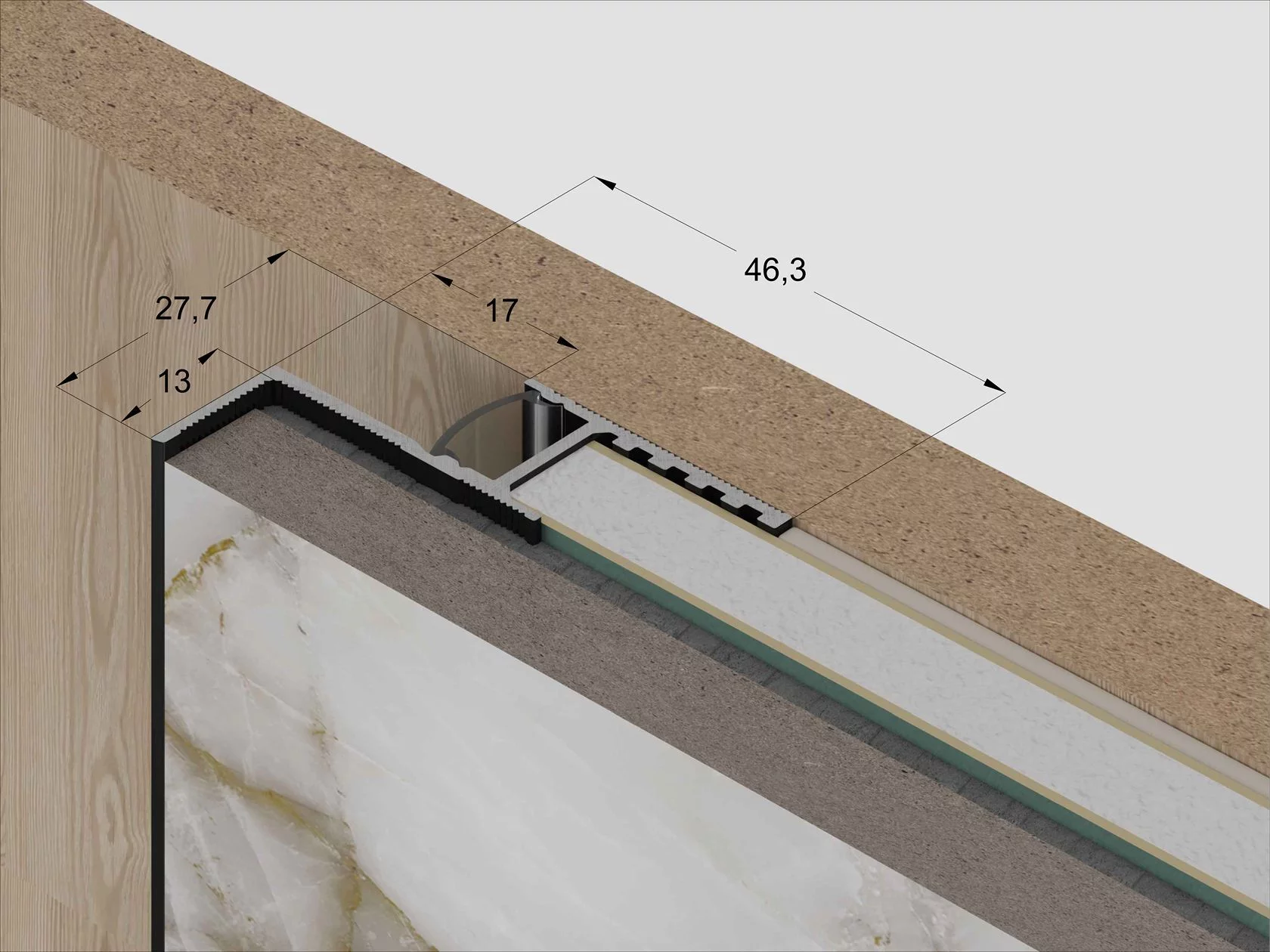 Профиль алюминиевый теневой с подсветкой Laconistiq Multilevel Белый RAL 9016 25-22-300 матовый 3000×46,3×27,7