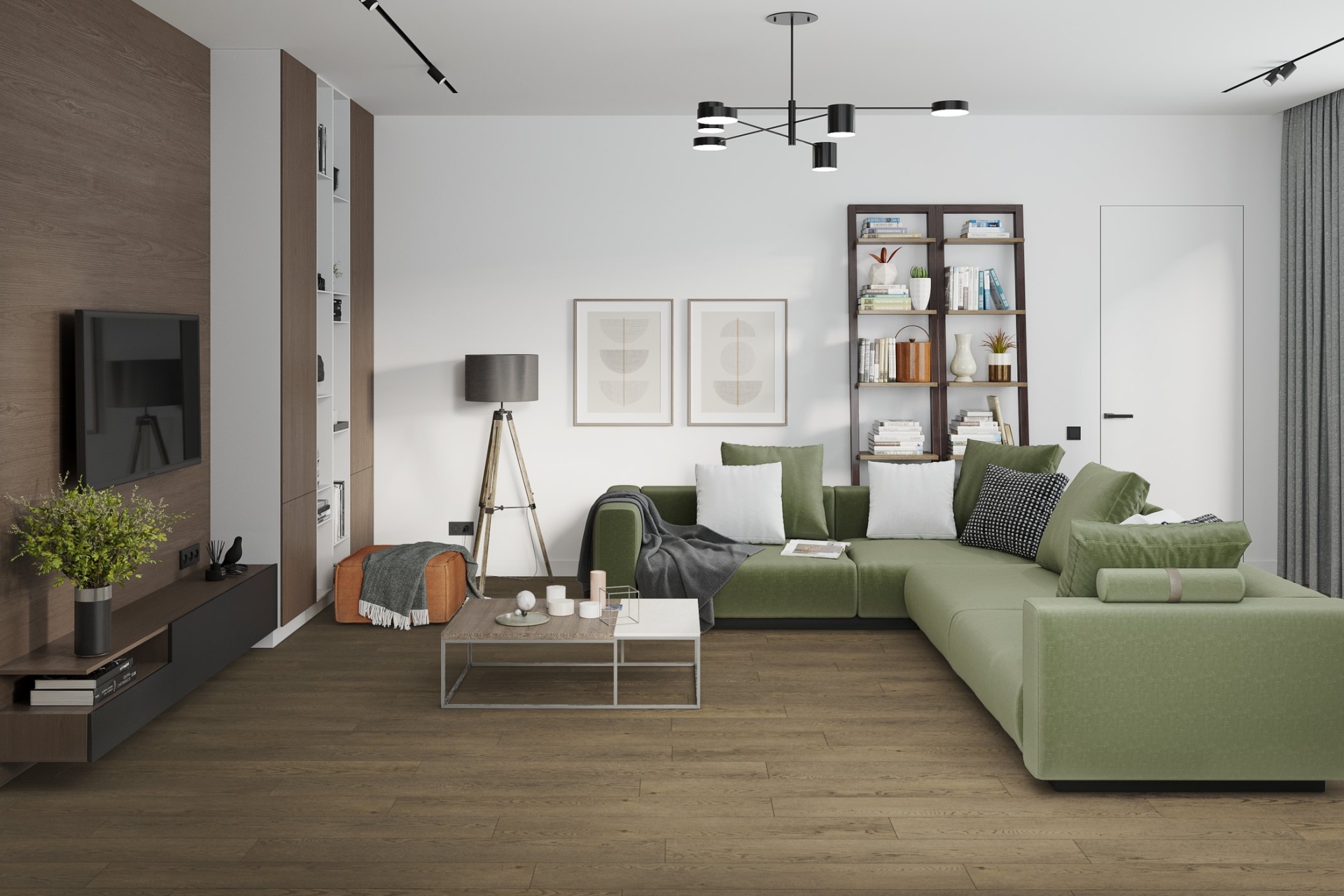 Кварцвиниловый SPC ламинат Damy Floor Family Дуб Мокко 0030-6 1220×180×4 фото в интерьере