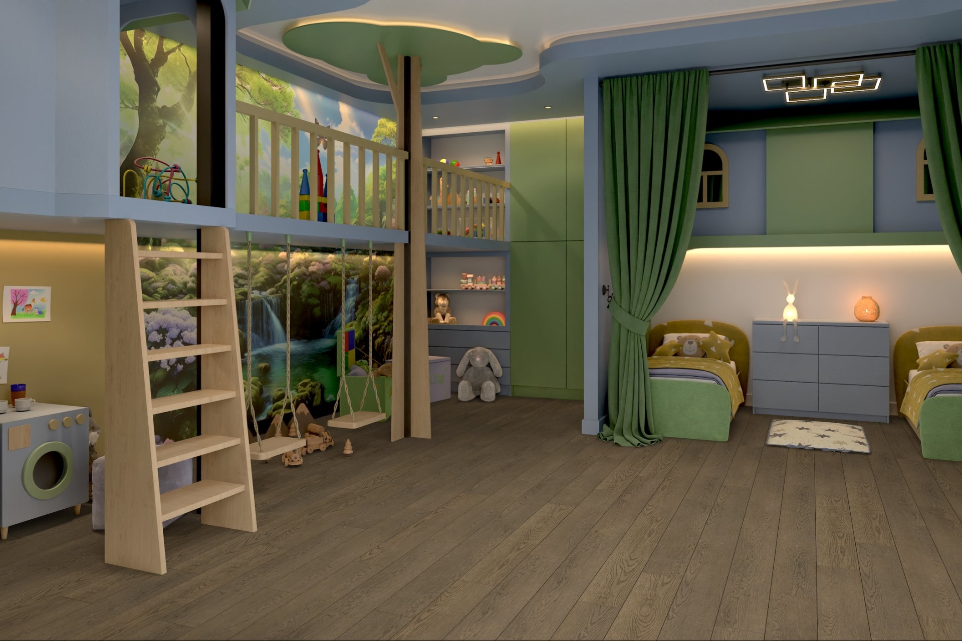 Кварцвиниловый SPC ламинат Damy Floor Family Дуб Мокко 0030-6 1220×180×4 фото в интерьере