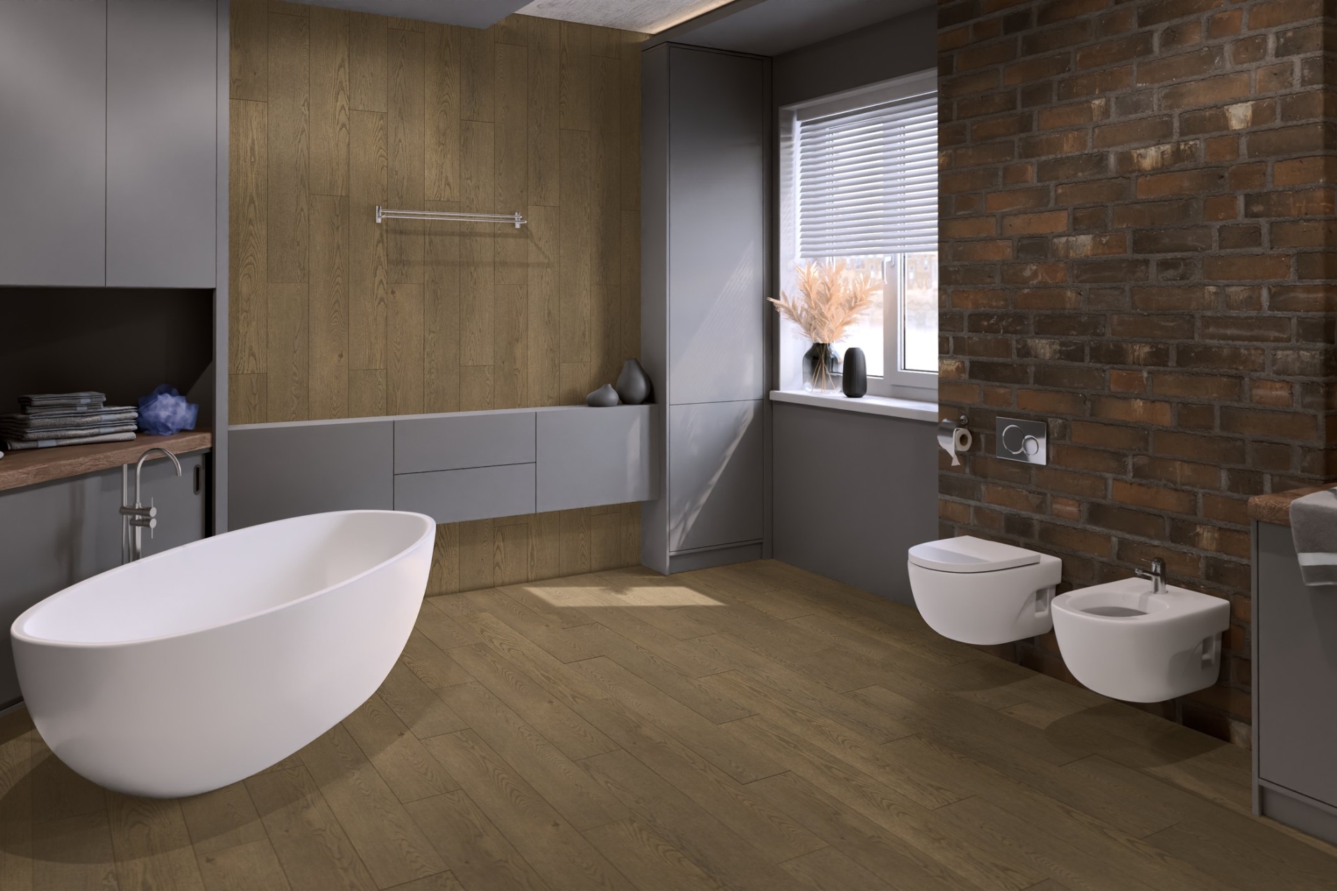 Кварцвиниловый SPC ламинат Damy Floor Family Дуб Мокко 0030-6 1220×180×4 фото в интерьере