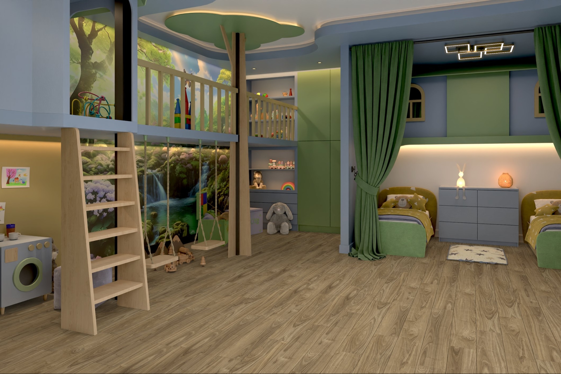 Кварцвиниловый SPC ламинат Damy Floor Family Орех Европейский 0036-2 1220×180×4 фото в интерьере