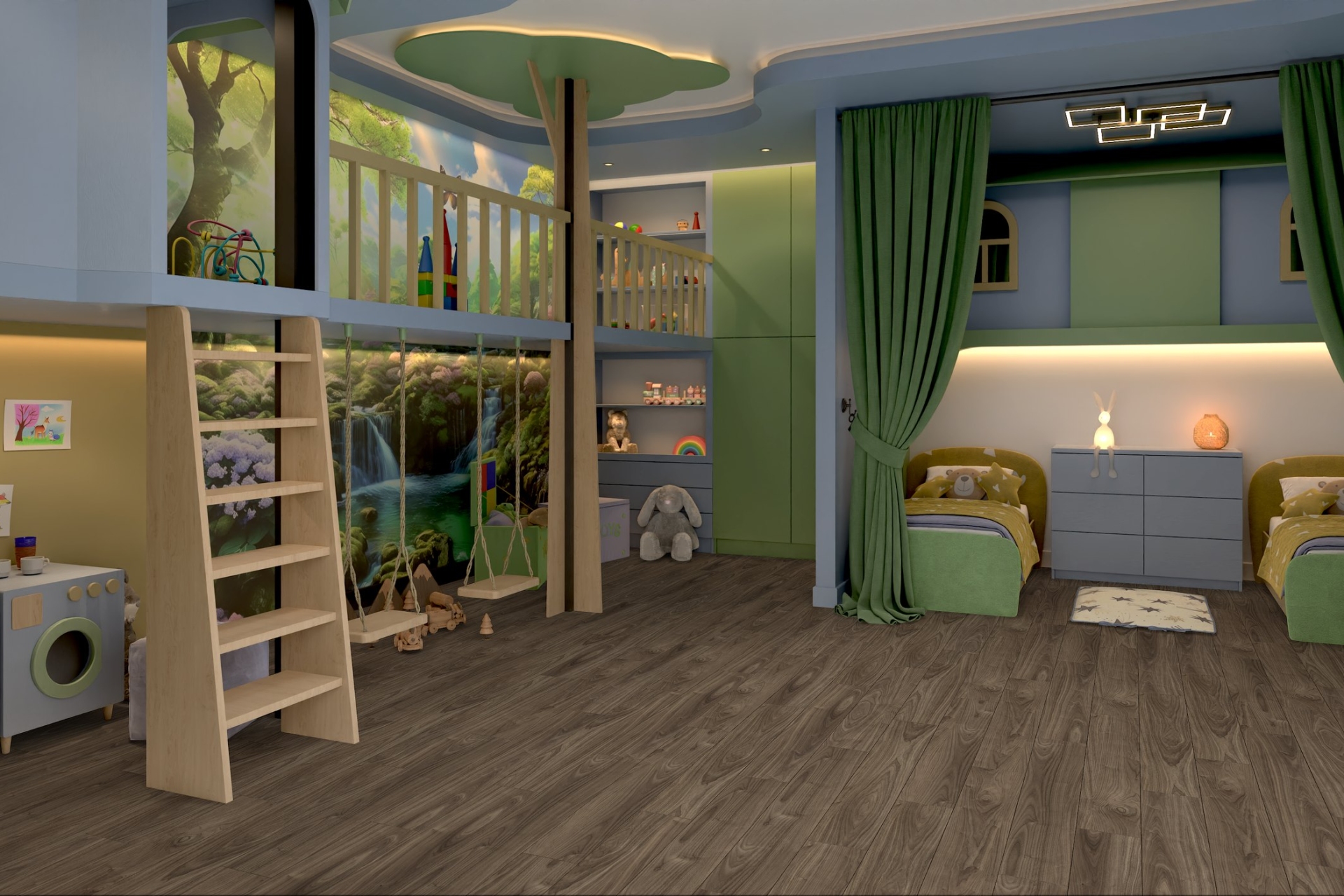 Кварцвиниловый SPC ламинат Damy Floor Family Орех Американский 0036-3 1220×180×4 фото в интерьере