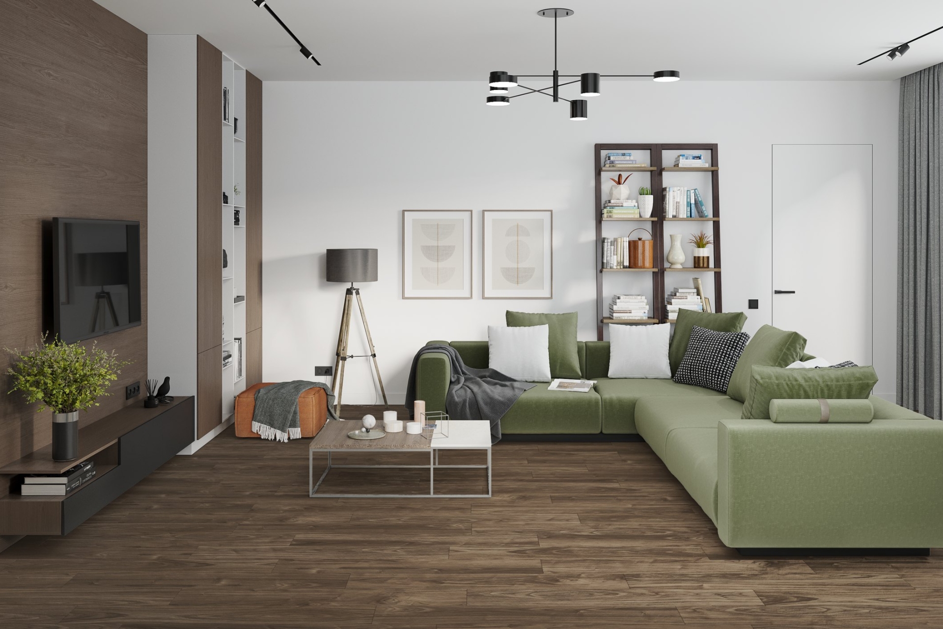 Кварцвиниловый SPC ламинат Damy Floor Family Орех Американский 0036-3 1220×180×4 фото в интерьере