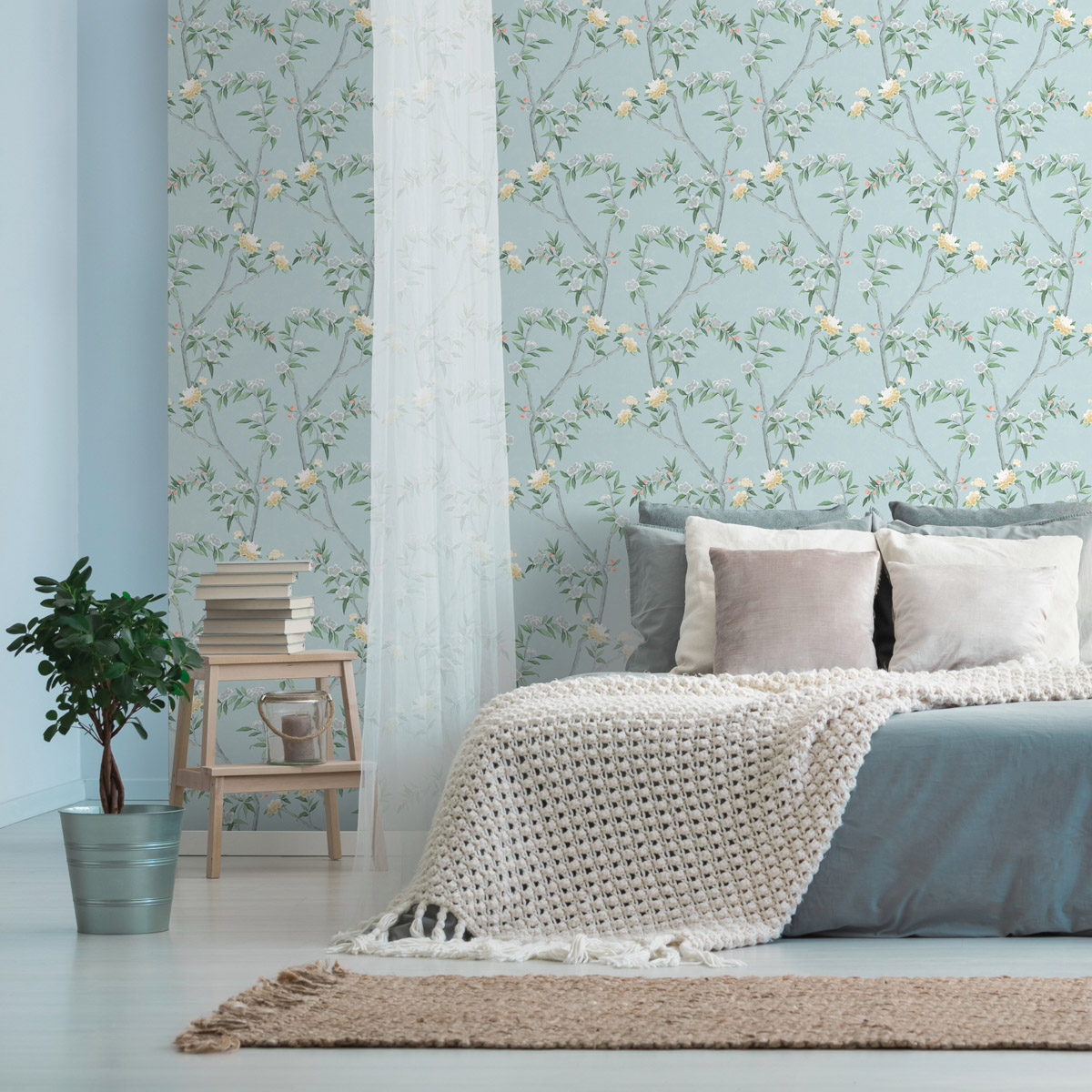 Обои Aura Spring Chinoiserie turquoise 1900-1 10,05×0,53 фото в интерьере