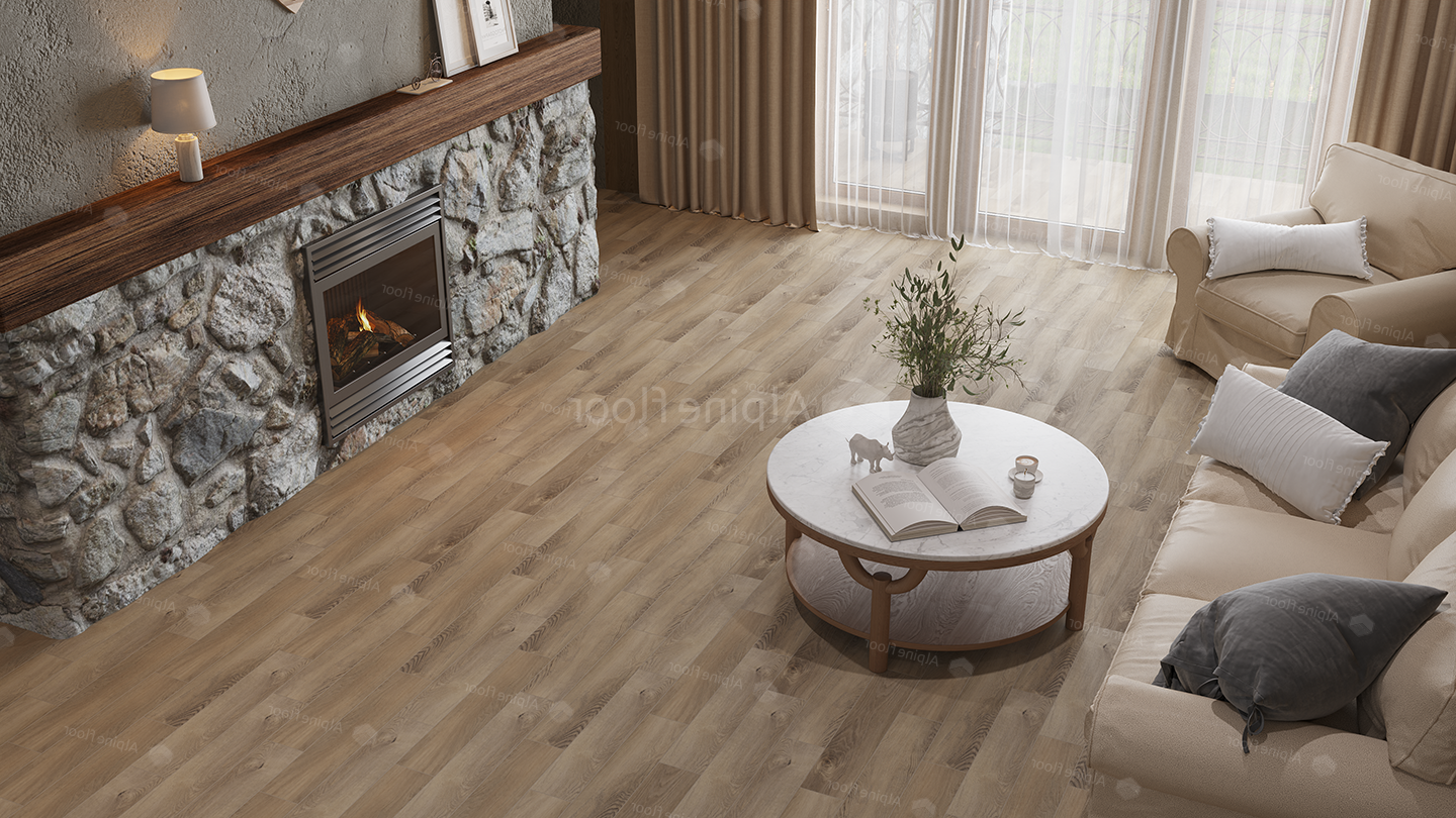 Кварцвиниловый SPC ламинат Alpine Floor Parquet Premium Дуб Природный изысканный ECO 19-17 венгерская елка 600×125×8 фото в интерьере
