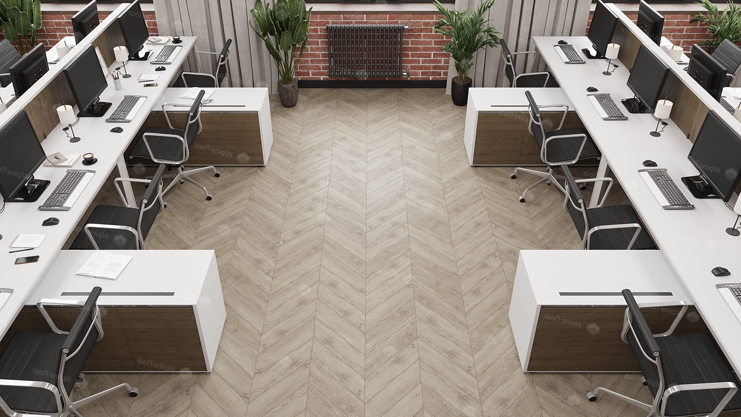 Кварцвиниловая плитка Alpine Floor клеевая Chevron Alpine LVT Карите Chevron ECO 20-11 французская елка 555×127×2,5 фото в интерьере
