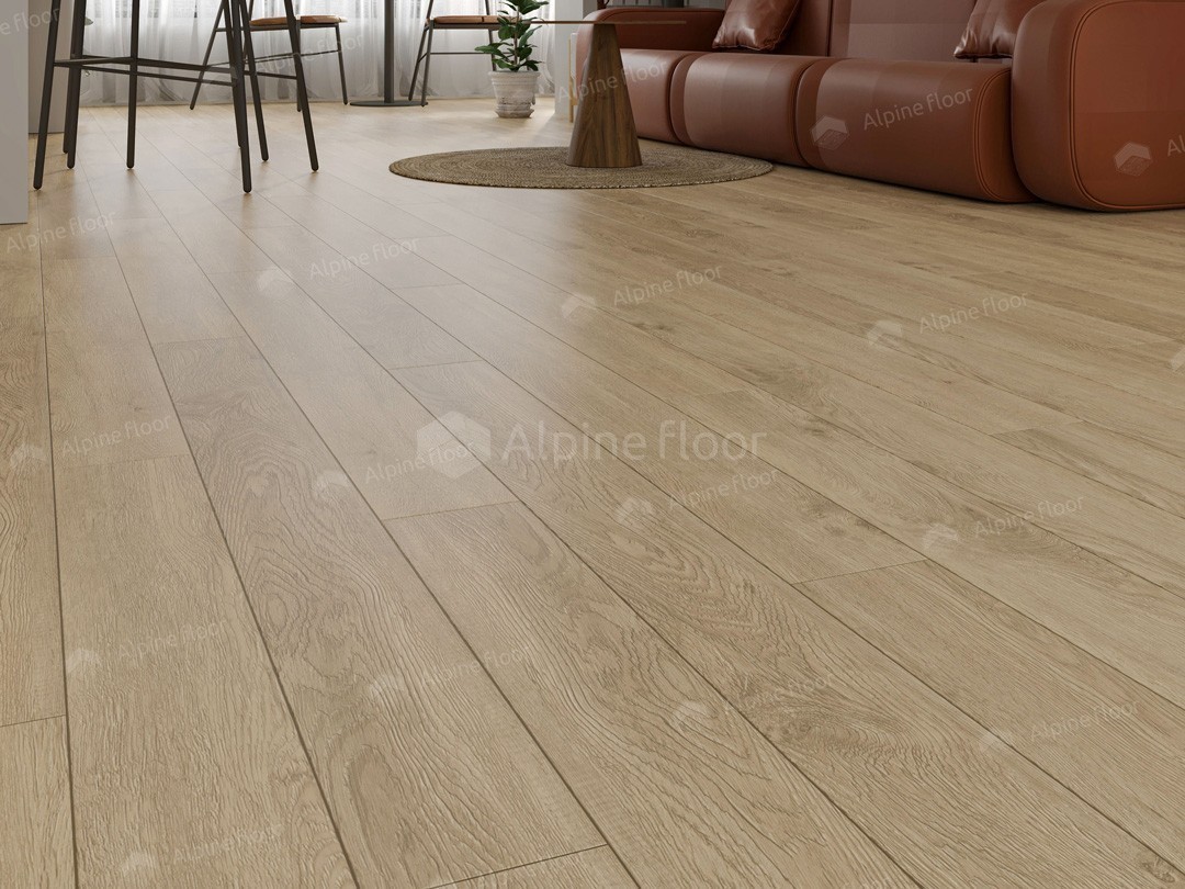 Кварцвиниловый SPC ламинат Alpine Floor Grand Sequoia Village Миндаль ECO 11-607 1220×125×4 фото в интерьере