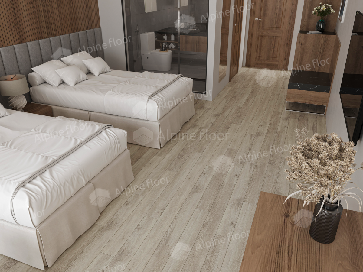 Кварцвиниловый SPC ламинат Alpine Floor Grand Sequoia Village Карите ECO 11-907 1220×125×4 фото в интерьере
