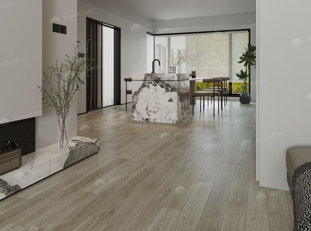 Кварцвиниловый SPC ламинат Alpine Floor Grand Sequoia Village Клауд ECO 11-1507 1220×125×4 фото в интерьере