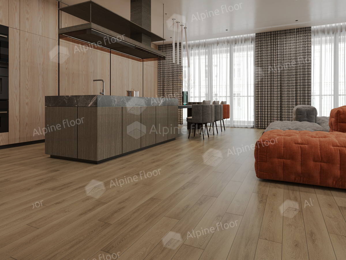 Кварцвиниловый SPC ламинат Alpine Floor Grand Sequoia Village Вайпуа ECO 11-1907 1220×125×4 фото в интерьере
