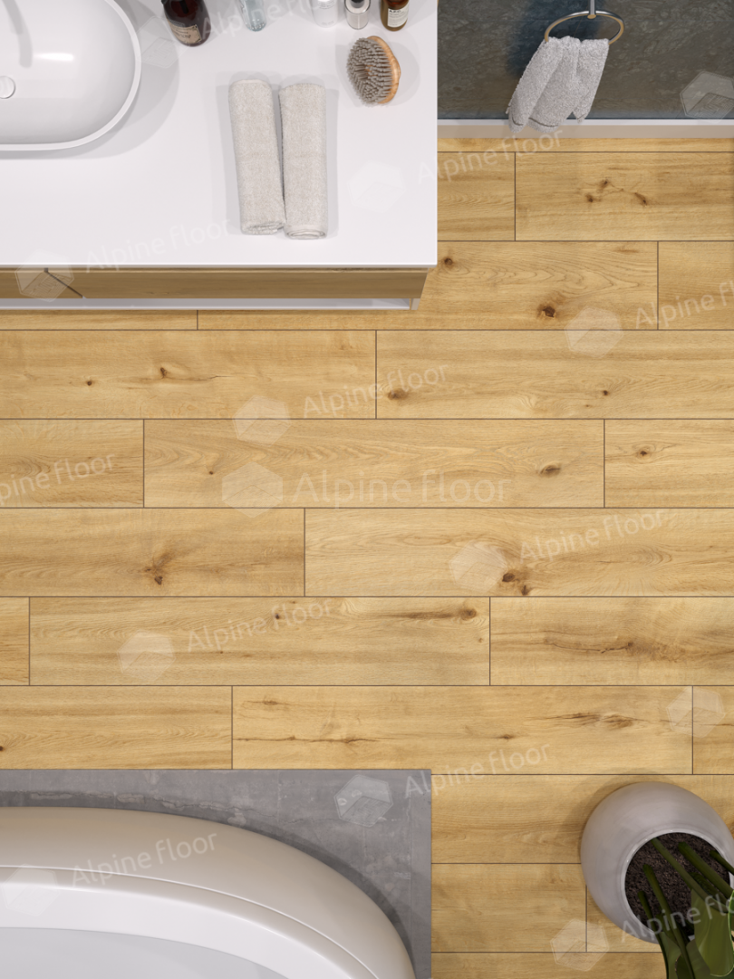 Кварцвиниловый SPC ламинат Alpine Floor ProNature Mocoa 62536 1290×246×4 фото в интерьере