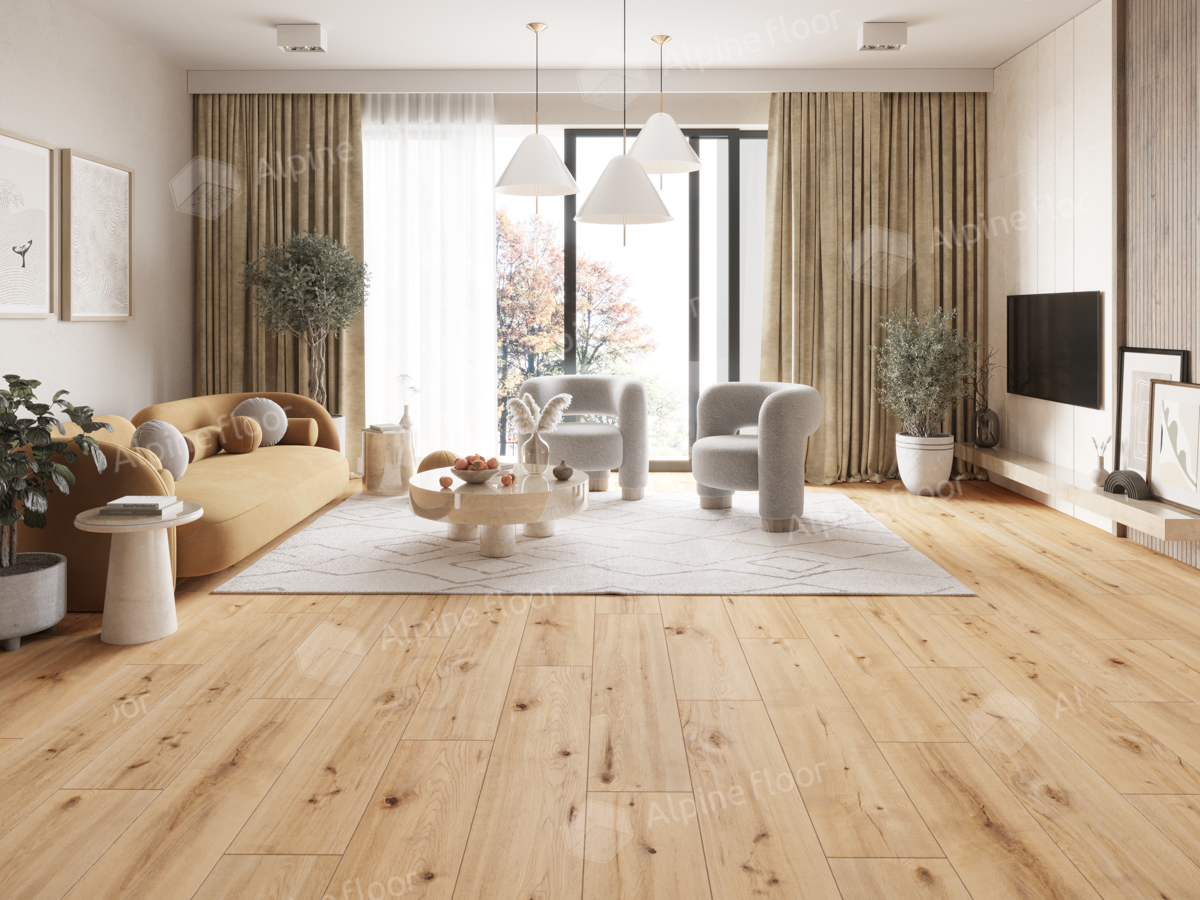 Кварцвиниловый SPC ламинат Alpine Floor ProNature Barranquilla 62537 1290×246×4 фото в интерьере