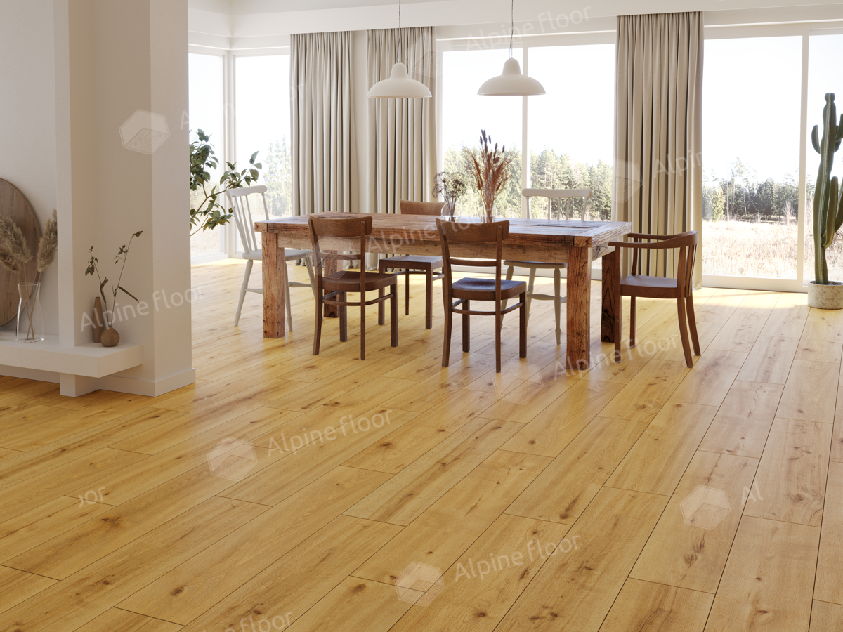Кварцвиниловый SPC ламинат Alpine Floor ProNature Soledad 62538 1290×246×4 фото в интерьере