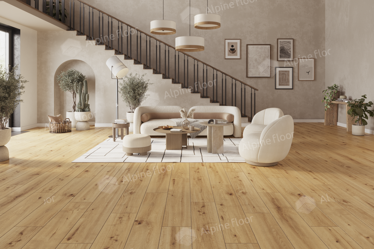 Кварцвиниловый SPC ламинат Alpine Floor ProNature Soacha 62541 1290×246×4 фото в интерьере