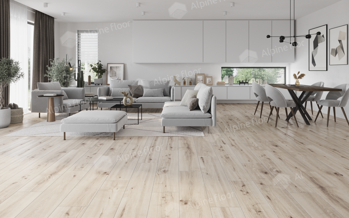 Кварцвиниловый SPC ламинат Alpine Floor ProNature Taraza 62545 1290×246×4 фото в интерьере
