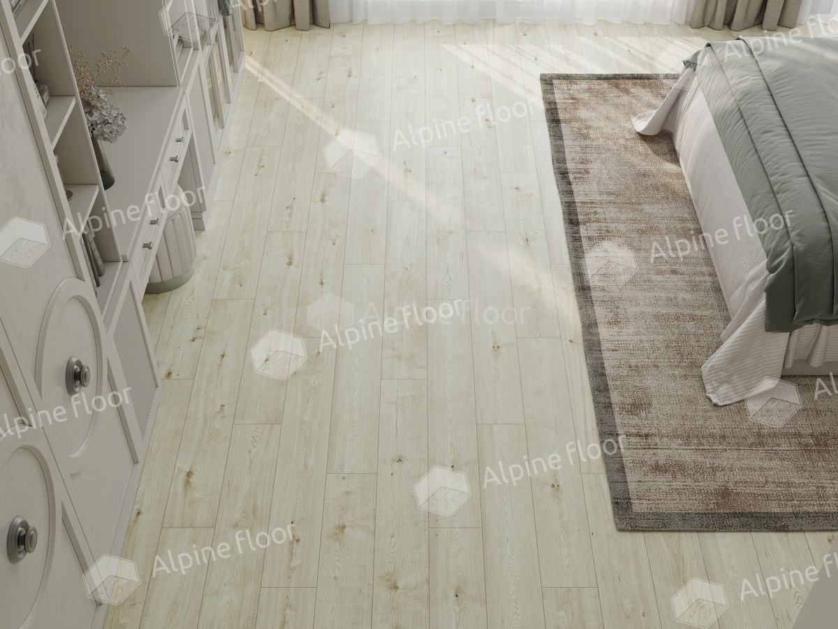 Кварцвиниловый SPC ламинат Alpine Floor ProNature Slaney 61870 1290×203×4 фото в интерьере