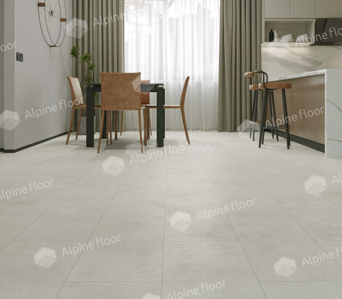 Кварцвиниловый SPC ламинат Alpine Floor ProNature Milford 63138 638×310×4 фото в интерьере