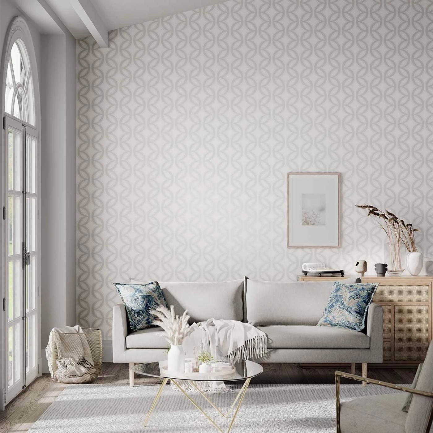 Обои Harlequin Colour 1 Caprice Chalk Pearl And Silver 110594 10,05×0,52 фото в интерьере