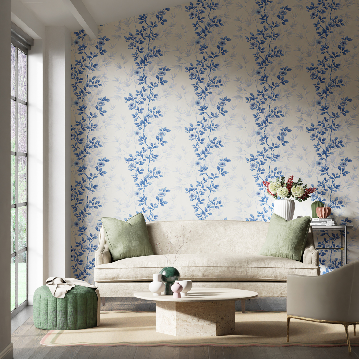 Обои Harlequin Diane Hill Lady Alford Porcelain/China Blue 112898 10,05×0,686 фото в интерьере