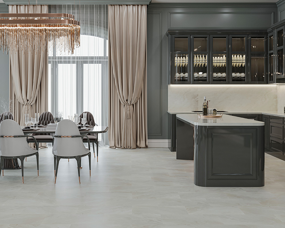 Кварцвиниловый SPC ламинат Alta Step Arriba Мрамор Каррара бьянко SPC9911 610×305×5,3 фото в интерьере