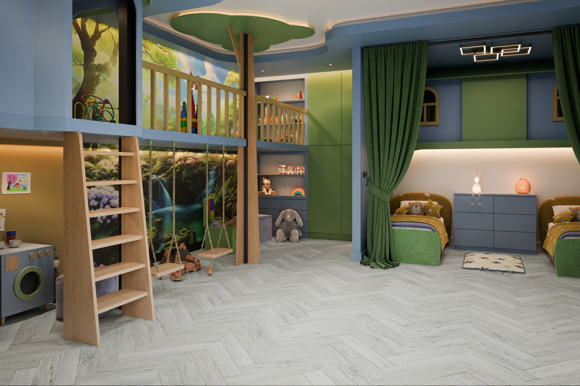 Кварцвиниловая плитка Damy Floor клеевая London LVT Кардифф 191023EL-05-LVT венгерская елка 590×118×2,5 фото в интерьере