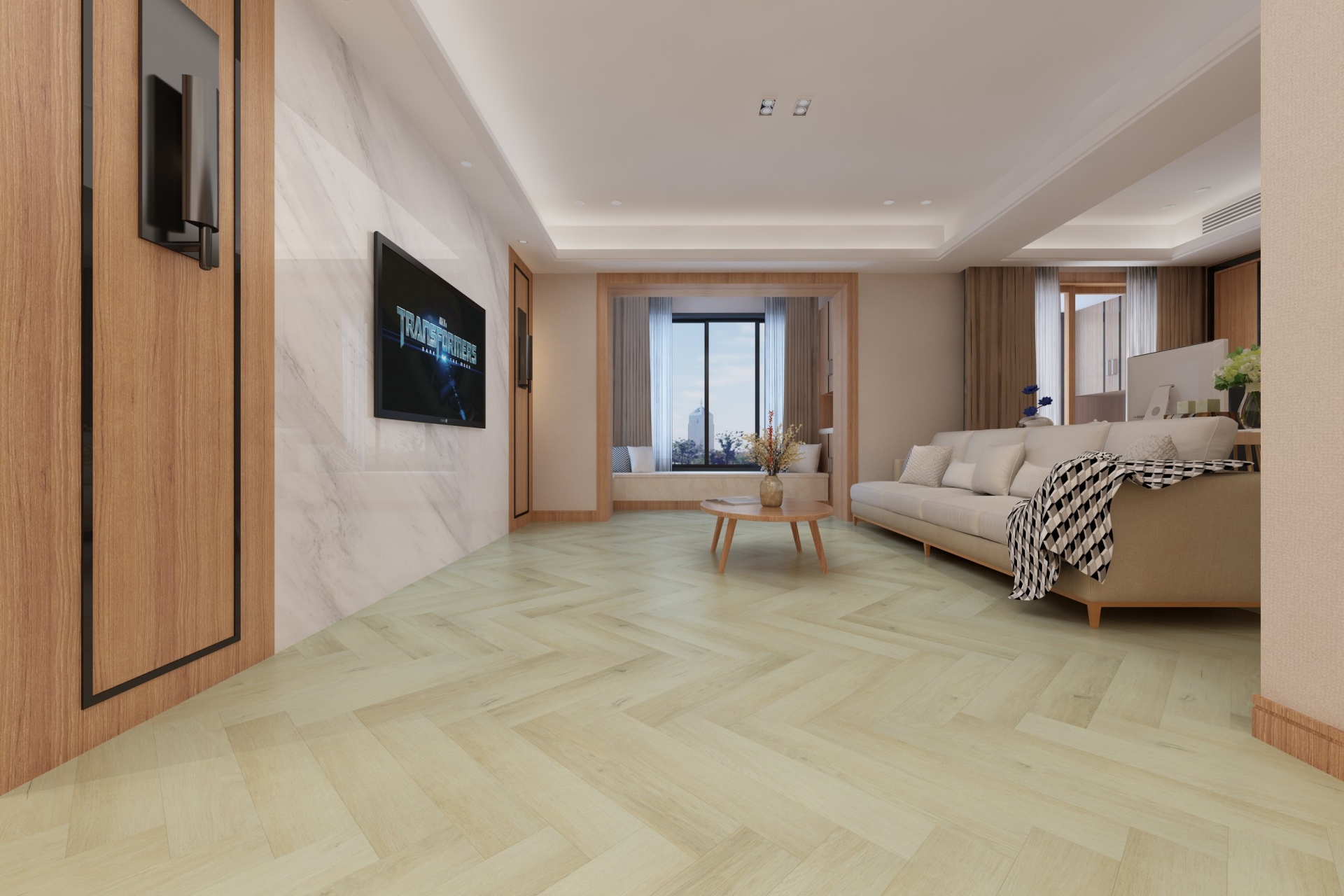 Кварцвиниловая плитка Damy Floor клеевая London LVT Честер 200415EL-01-LVT венгерская елка 590×118×2,5 фото в интерьере
