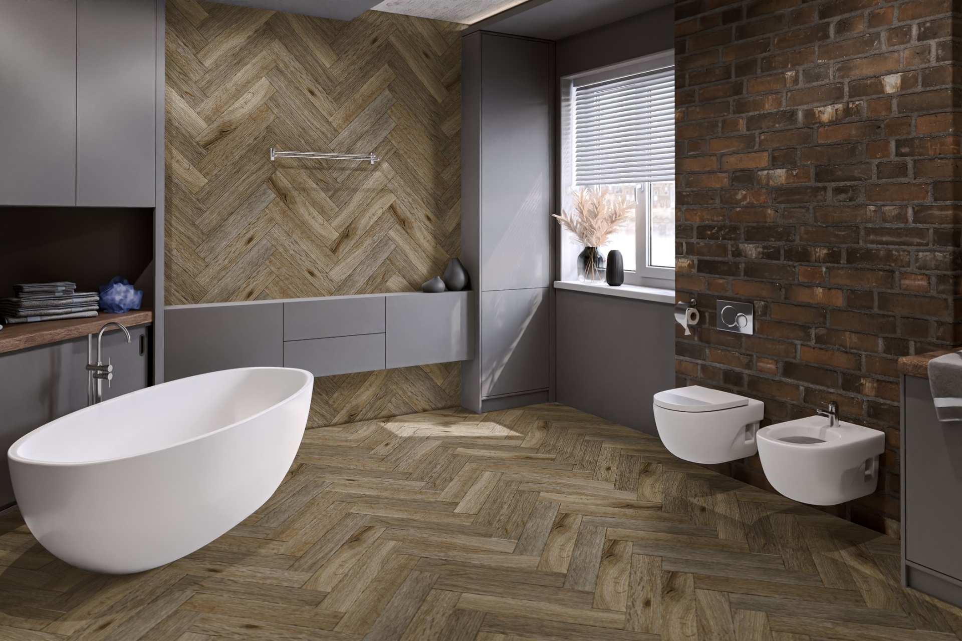 Кварцвиниловая плитка Damy Floor клеевая London LVT Ковентри 190707EL-01-LVT венгерская елка 590×118×2,5 фото в интерьере