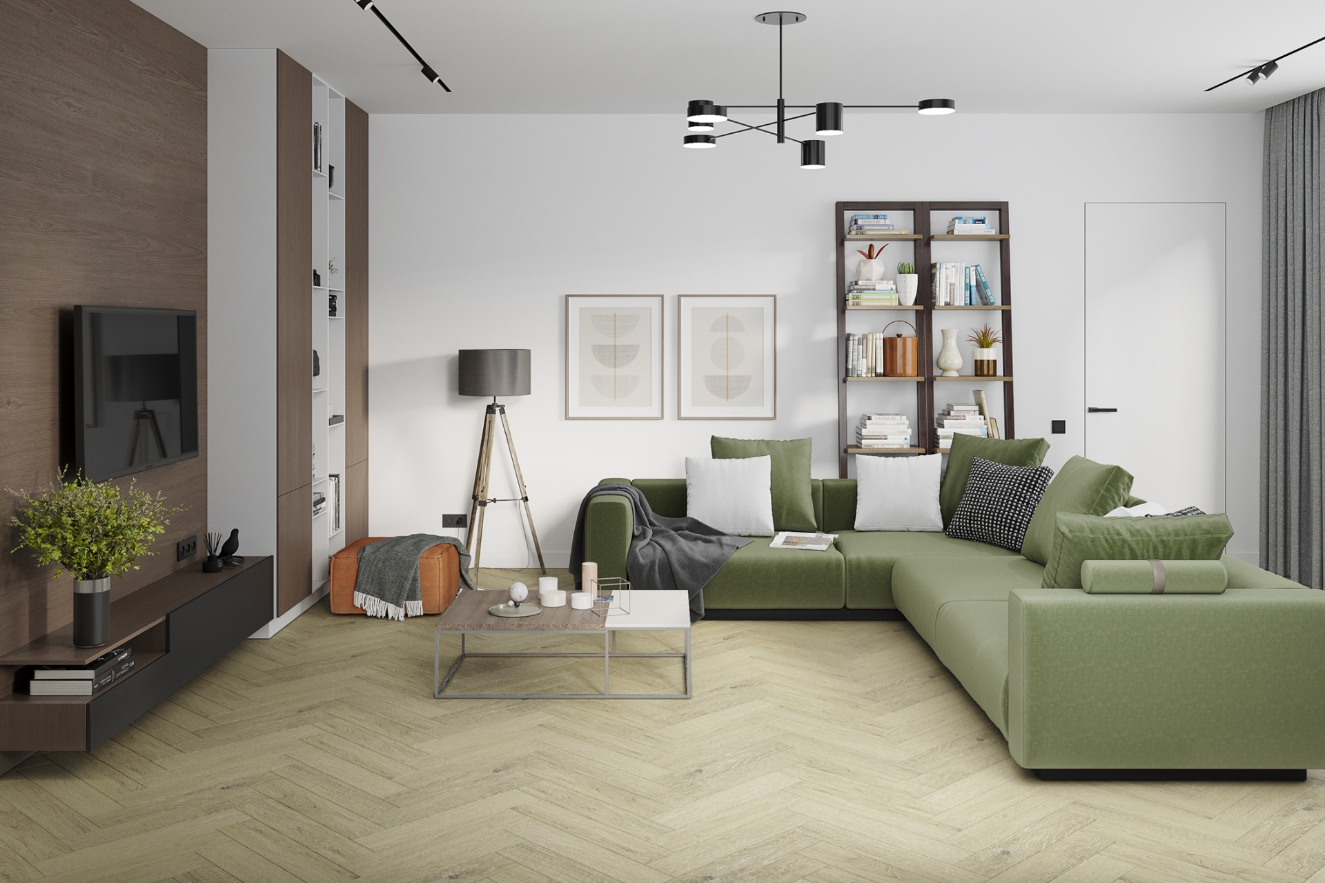 Кварцвиниловая плитка Damy Floor клеевая London LVT Бристоль 191023EL-02-LVT венгерская елка 590×118×2,5 фото в интерьере