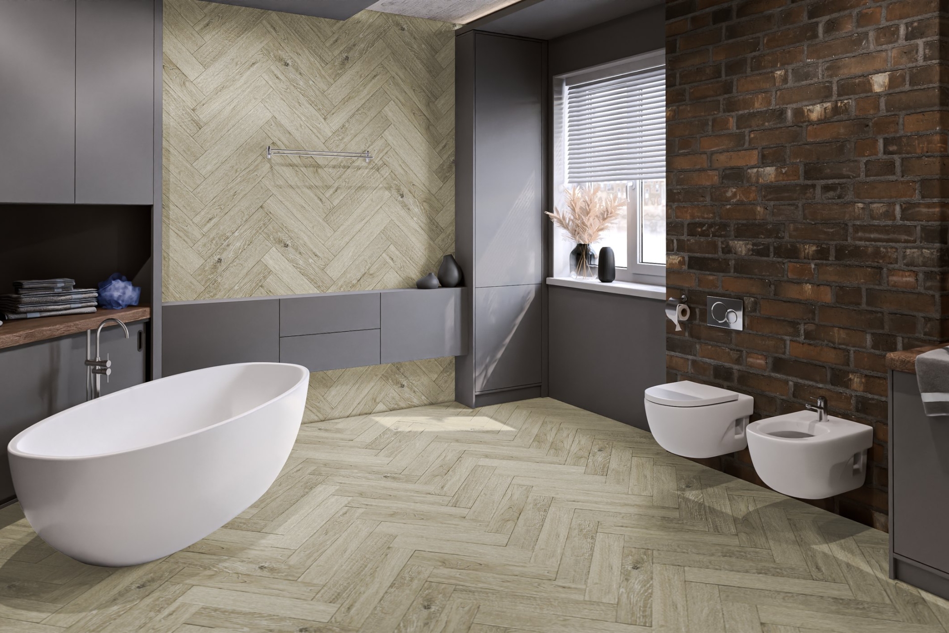Кварцвиниловая плитка Damy Floor клеевая London LVT Бристоль 191023EL-02-LVT венгерская елка 590×118×2,5 фото в интерьере