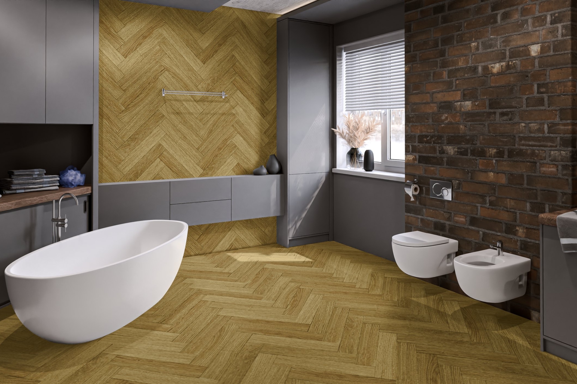 Кварцвиниловая плитка Damy Floor клеевая London LVT Манчестер 190902EL-06-LVT венгерская елка 590×118×2,5 фото в интерьере