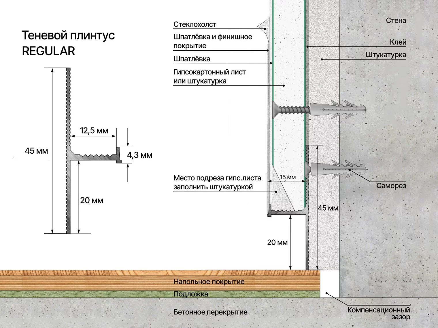 Плинтус алюминиевый теневой Laconistiq Regular Черный муар RAL 9005 31-31-300 3000×45×15 Плинтус алюминиевый теневой Laconistiq Regular Черный муар RAL 9005 31-31-300 3000×45×15