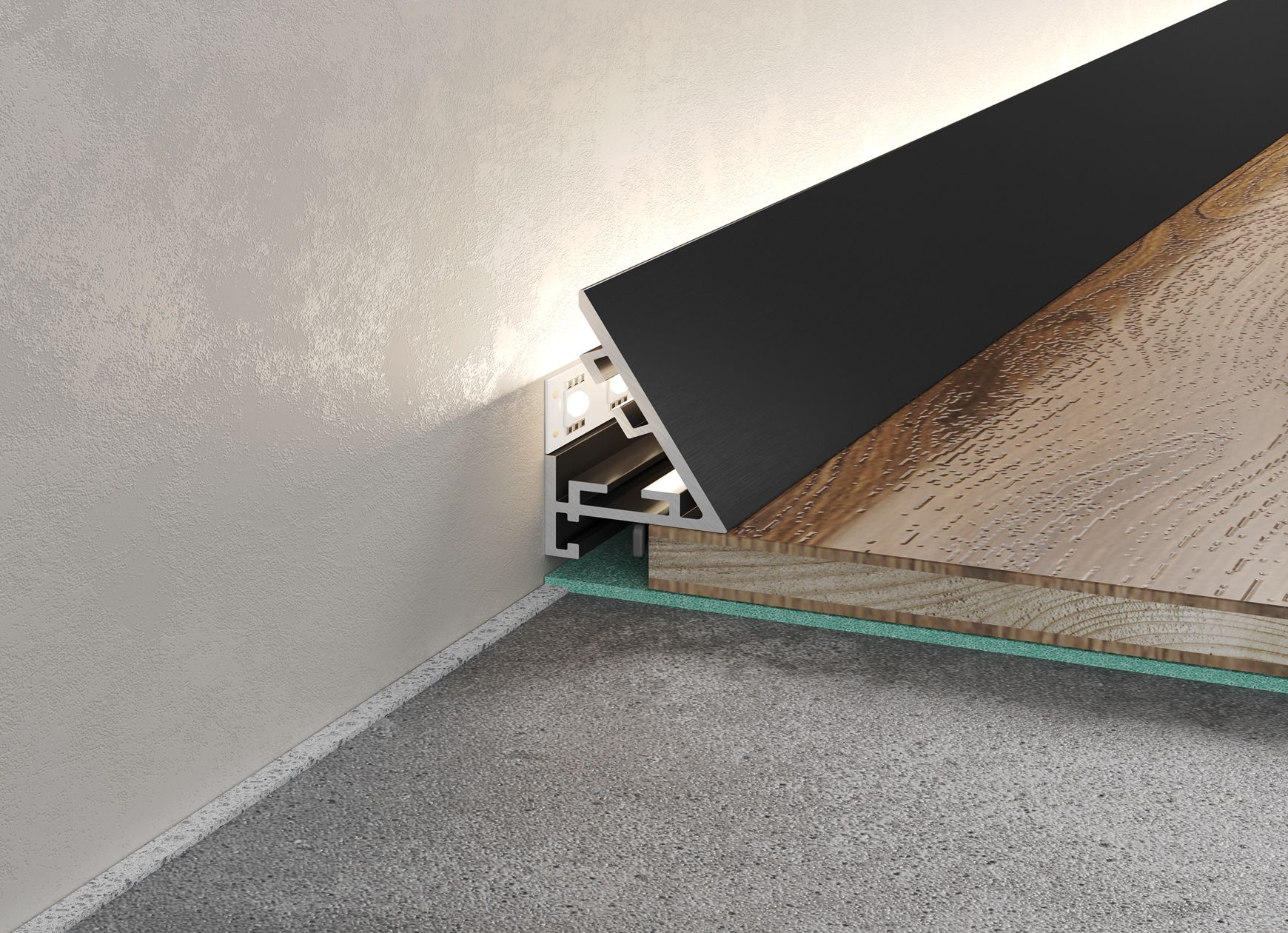 Микроплинтус алюминиевый с подсветкой Laconistiq Light Черный 18-11-245 2450×30×16 Микроплинтус алюминиевый с подсветкой Laconistiq Light Черный 18-11-245 2450×30×16