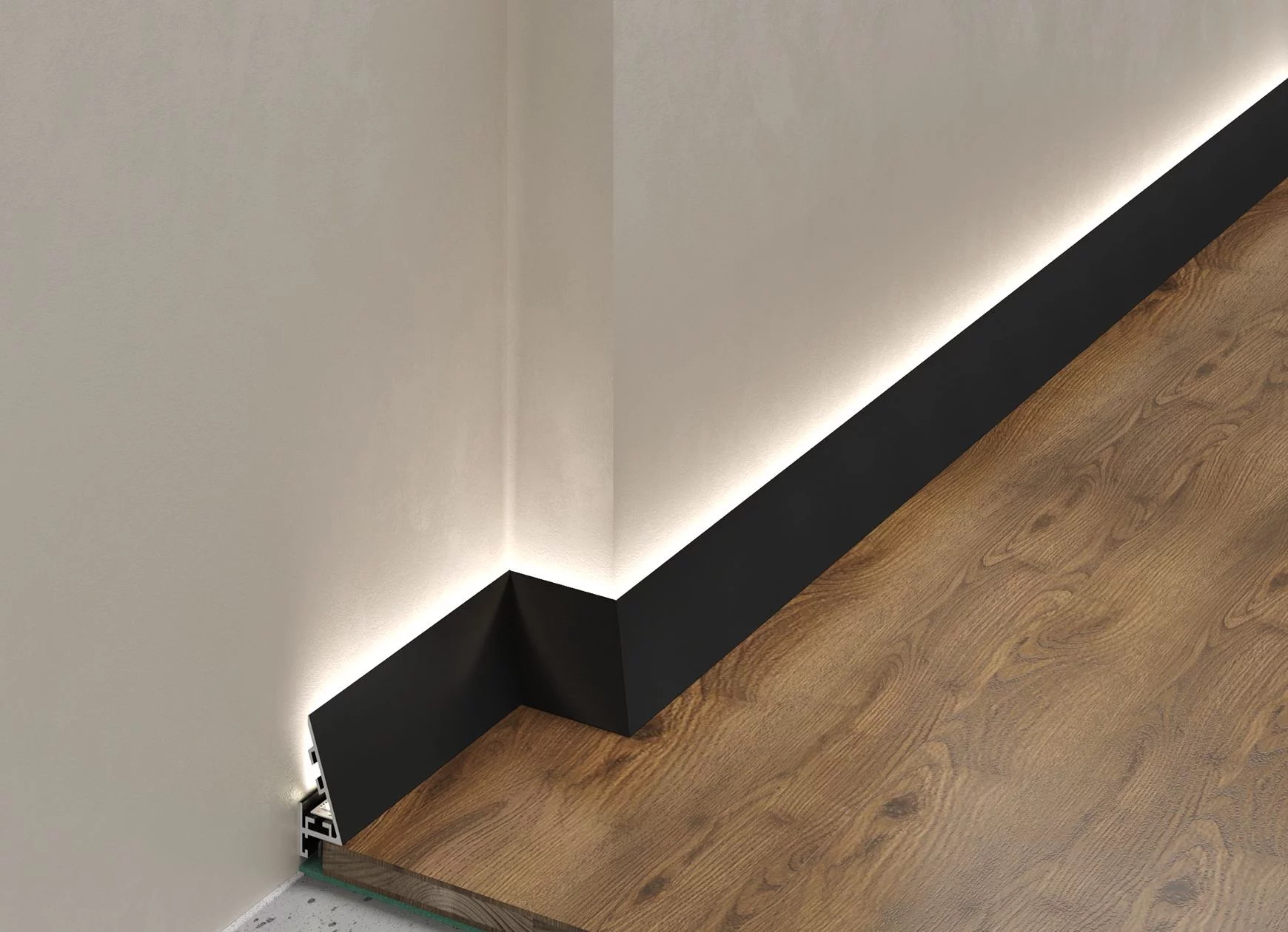 Микроплинтус алюминиевый с подсветкой Laconistiq Light Черный 18-11-245 2450×30×16