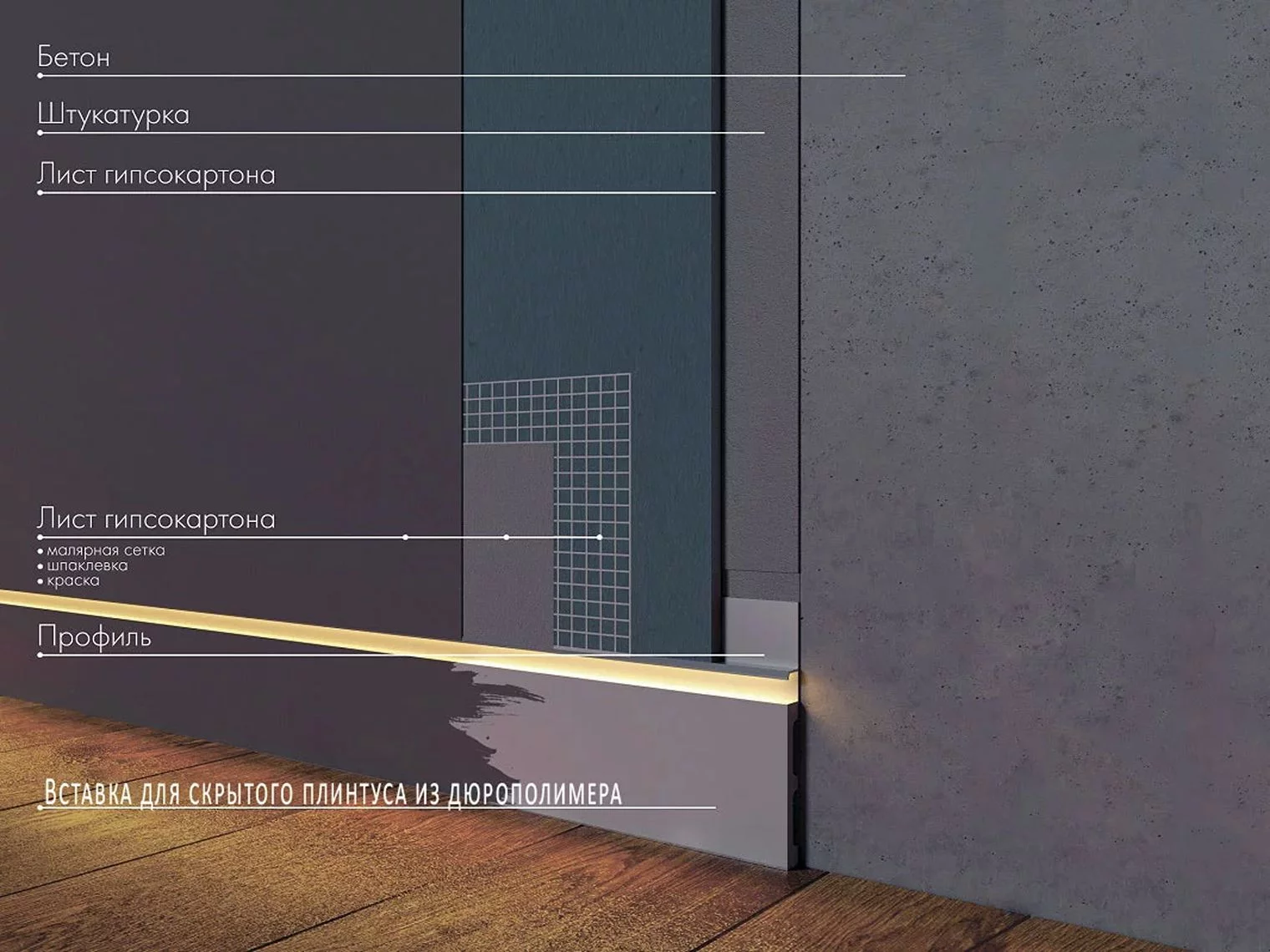 Вставка в скрытый плинтус под покраску гибкая Laconistiq 99-100-200 2000×100×13 Вставка в скрытый плинтус под покраску гибкая Laconistiq 99-100-200 2000×100×13