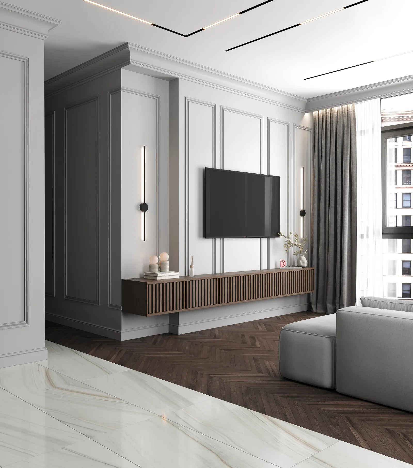 Потолочный плинтус под покраску Decor-Dizayn Estet DD521 2000×103×155 фото в интерьере
