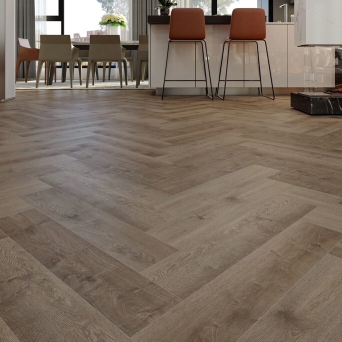 Кварцвиниловый SPC ламинат Evofloor Parguet Click Chestnut Каштан HP 0271 венгерская елка 600×125×4 фото в интерьере