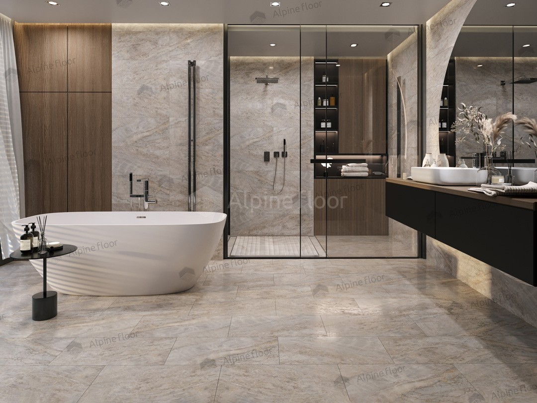 Кварцвиниловая плитка Alpine Floor клеевая Light Stone Вилио ЕCО 15-20 608×303×2,5 фото в интерьере