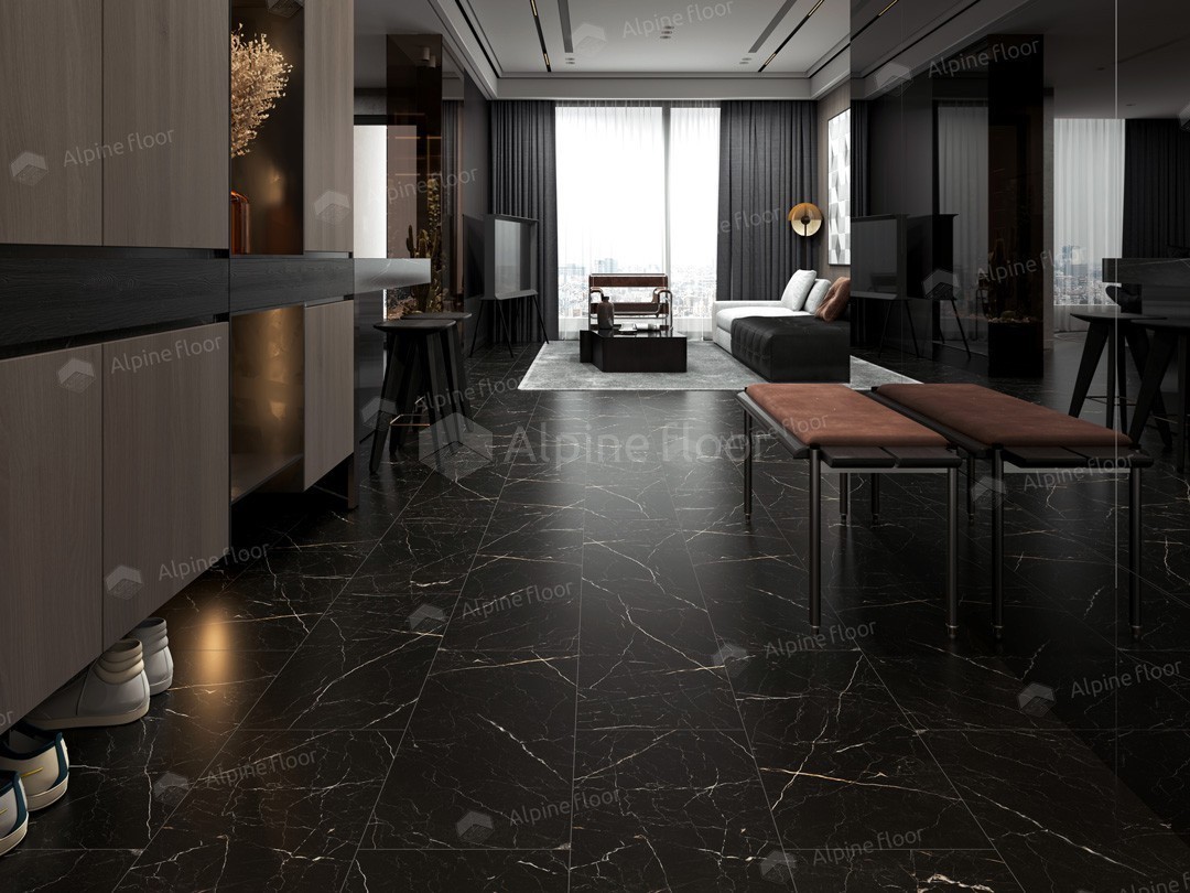 Кварцвиниловая плитка Alpine Floor клеевая Light Stone Неро ЕCО 15-21 608×303×2,5 фото в интерьере