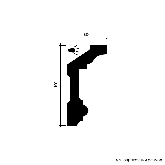 Потолочный плинтус под покраску Европласт 1.50.121 с подсветкой 2000×50×101