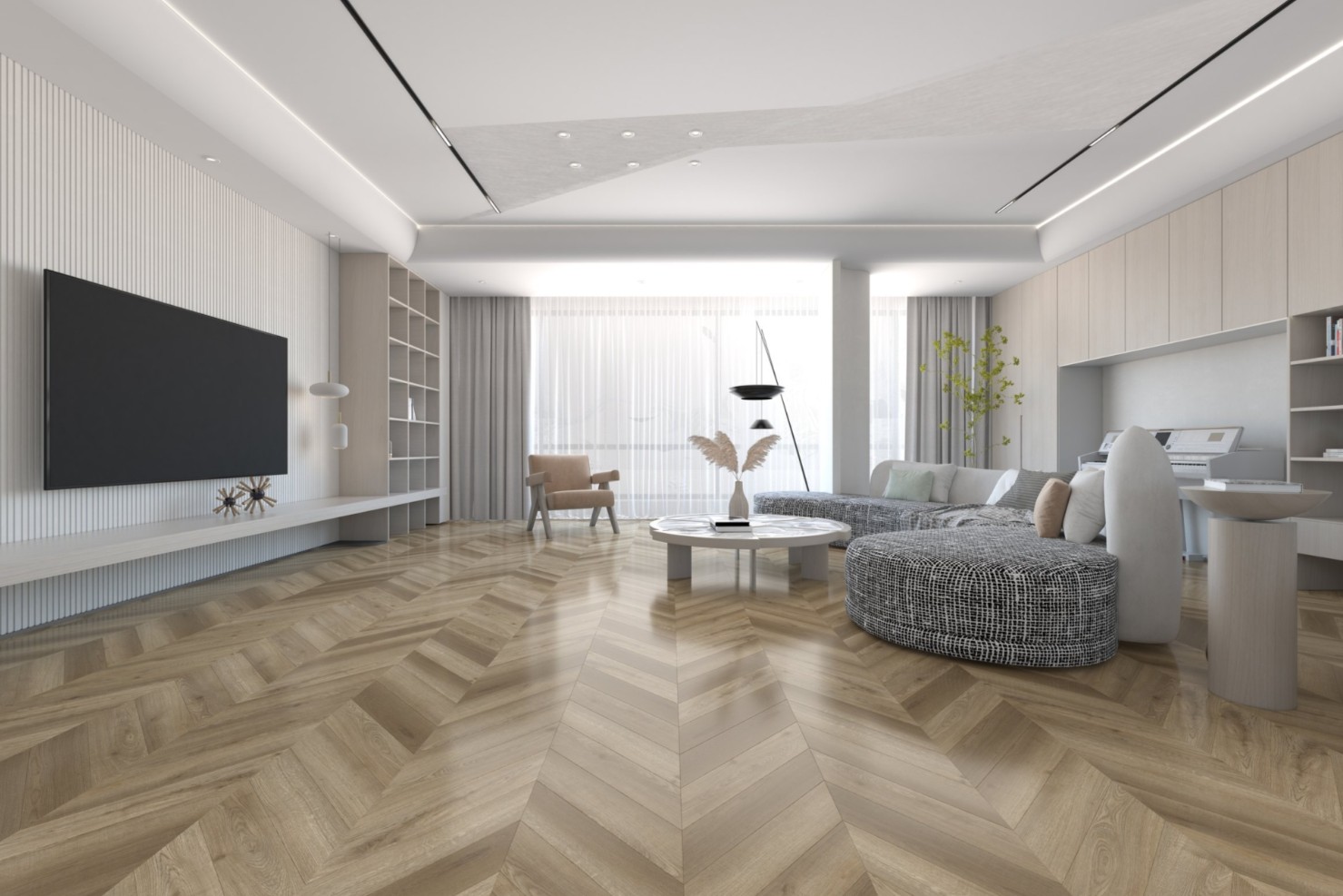 Кварцвиниловая плитка Damy Floor клеевая Chevron LVT Сен-Жермен DF05-Ch-LVT французская елка 600×127×2,5 фото в интерьере