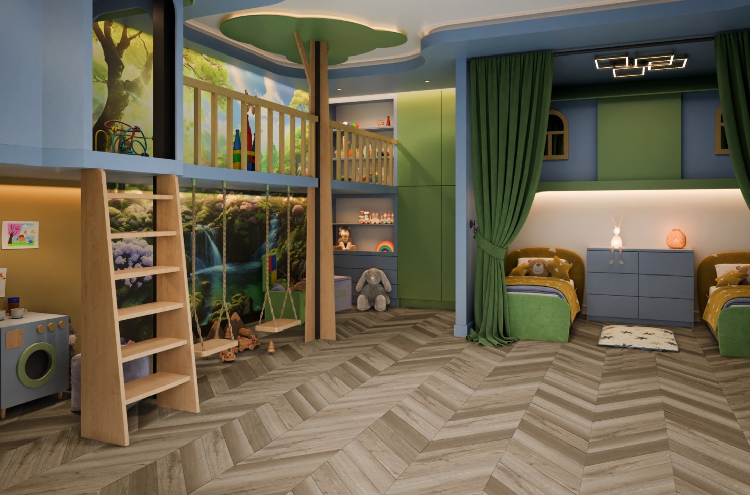 Кварцвиниловая плитка Damy Floor клеевая Chevron LVT Сен-Жермен DF05-Ch-LVT французская елка 600×127×2,5 фото в интерьере